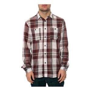 AMBIG Mens The Jarred LS Button Up Shirt, burgundy, M Neck